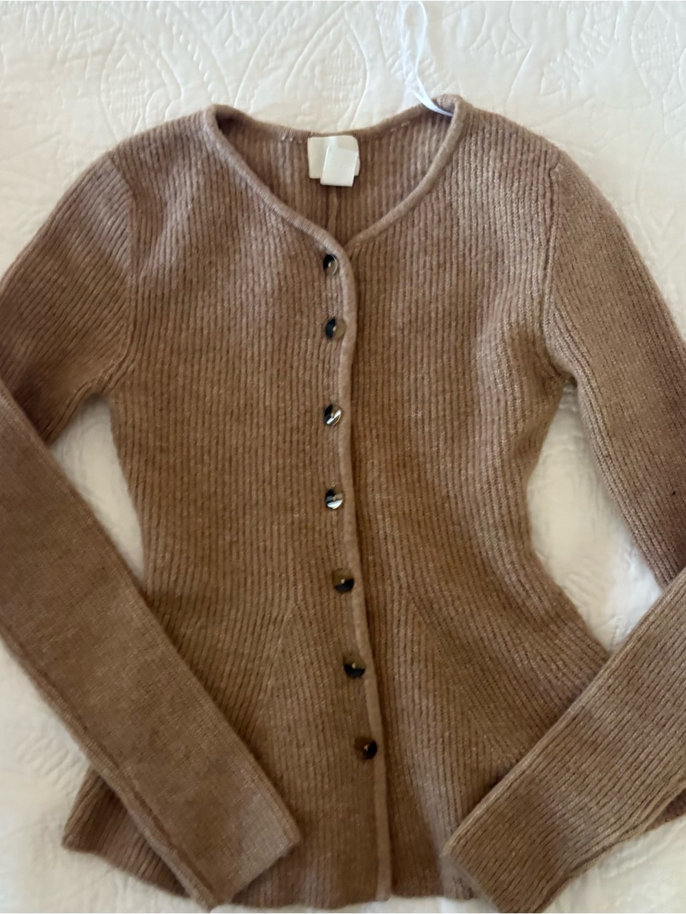 H&M Tan Ribbed Button-Front Cardigan